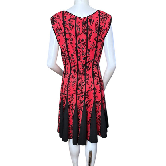 TADASHI SHOJI Red Black Floral Embroidered A-Line Dress Size Large - Picture 4 of 10